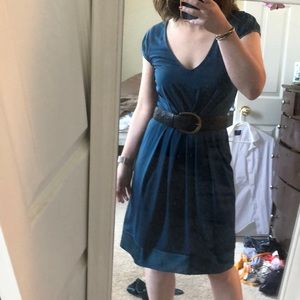 BCBG Teal Blue Jersey Dress with Soft Satin Trim